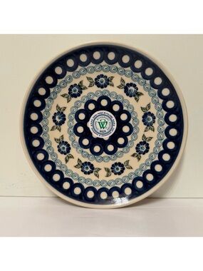 POLISH POTTERY NEW SALAD PLATE BLUE WHITE DINING DINNER HOME BOLESLAWIEC NWT
